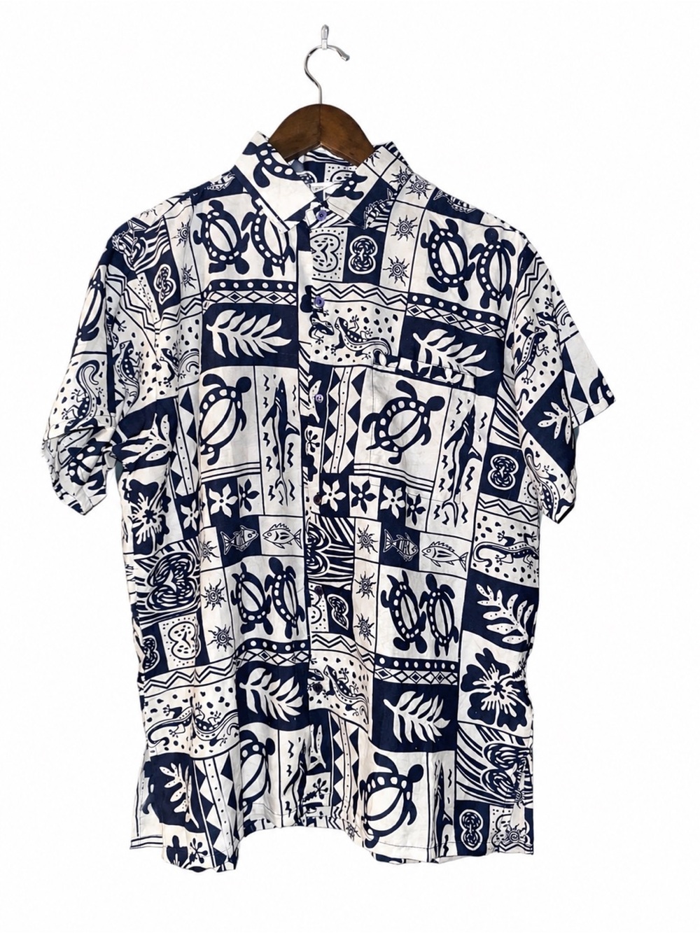 Creations Navy & White Hawaiian Print Short Sleeve Shirt